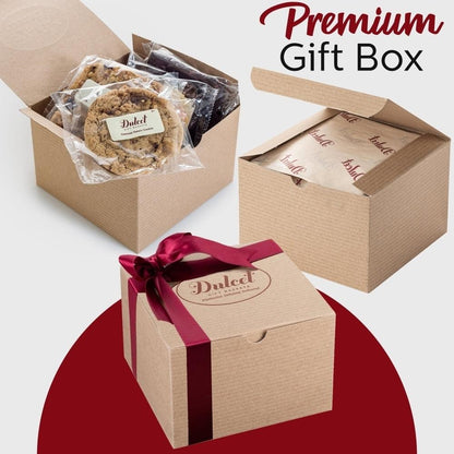 Premium Gift Box with ribbon on top and wrapped cookie inside