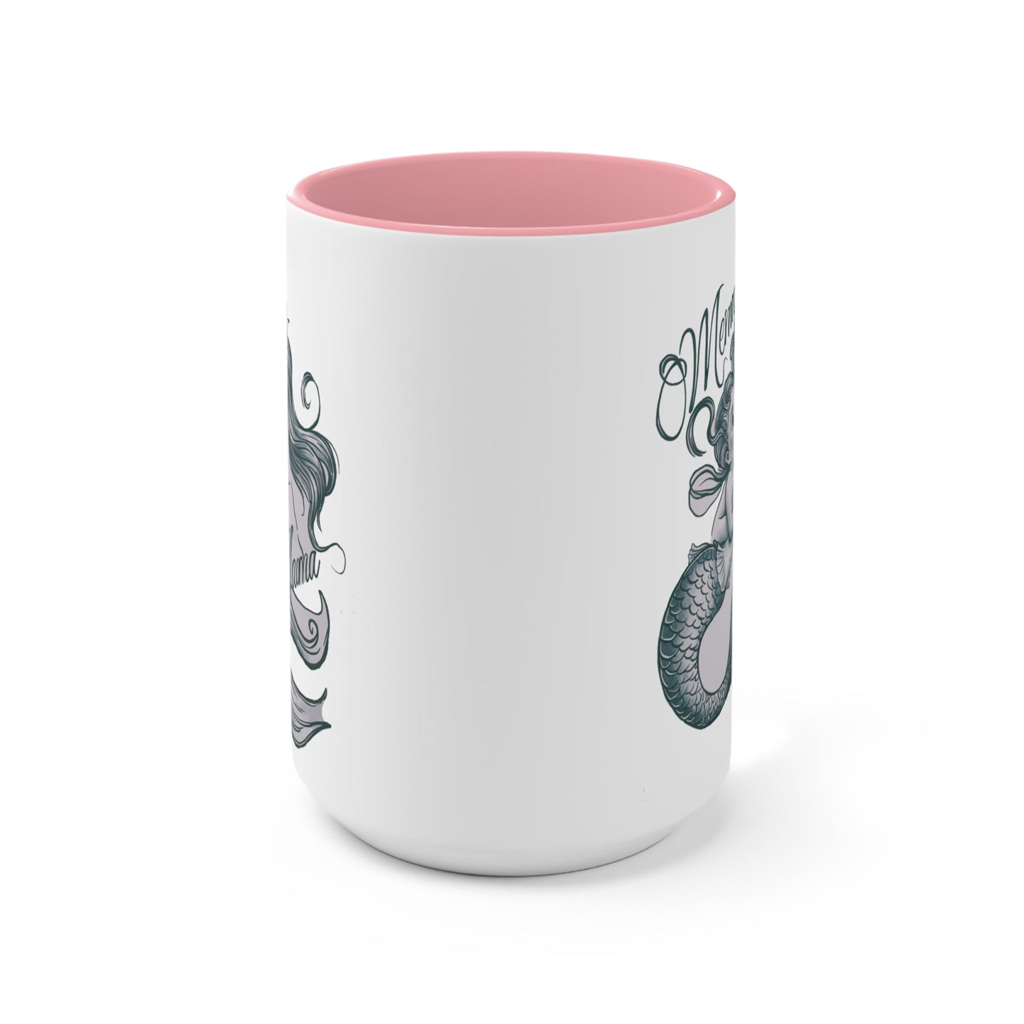 Mermaid Mama Accent Mug – Mother & Baby Mermaid Illustration | Pink Accent | 11oz & 15oz | Mermaid Mom Gift