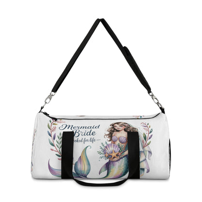 Mermaid Bride Duffel Bag – ‘Hooked for Life’ Watercolour Mermaid Bride Design | Small or Large | Bachelorette Bridal Shower Beach Wedding Honeymoon Gift