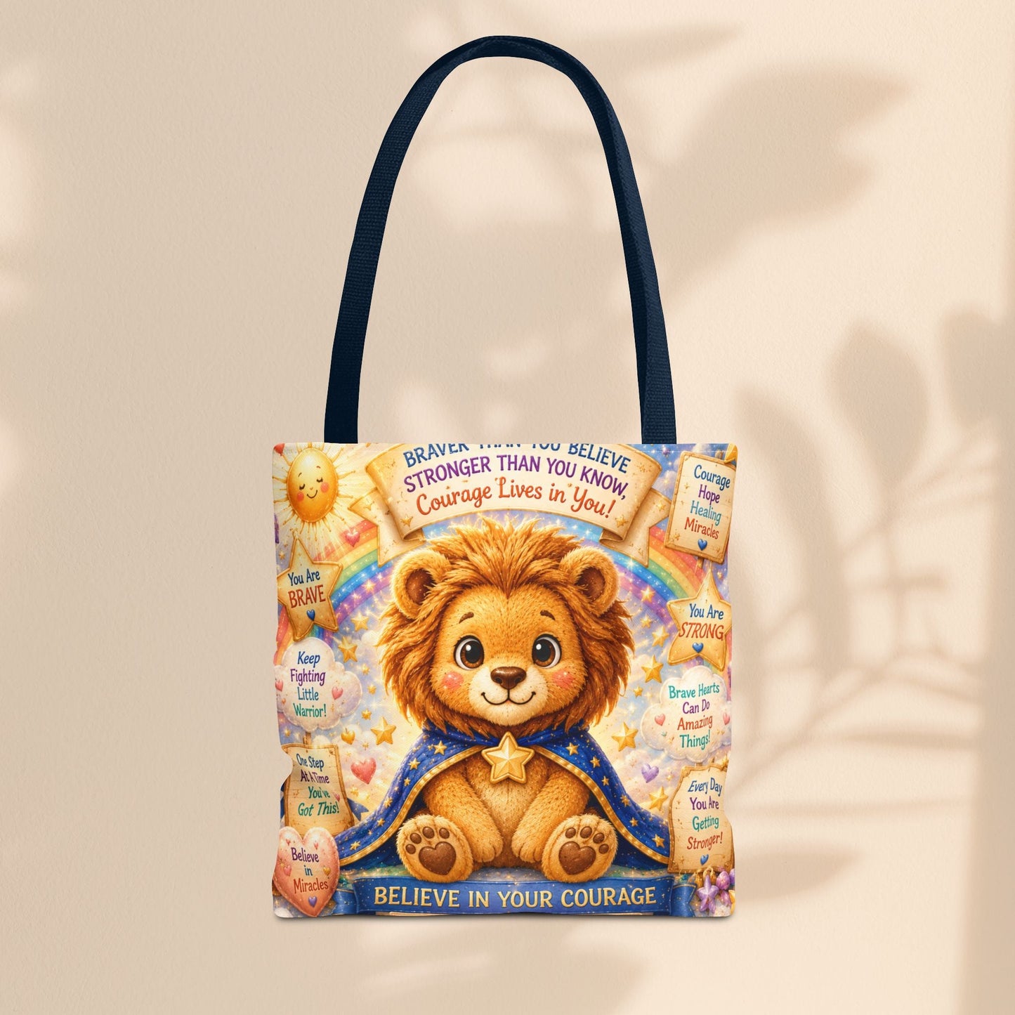 Believe in Your Courage Lion Tote Bag - Cute Leo Lion Kids Encouragement Gift for School, Hospital Visits, and Everyday Adventures