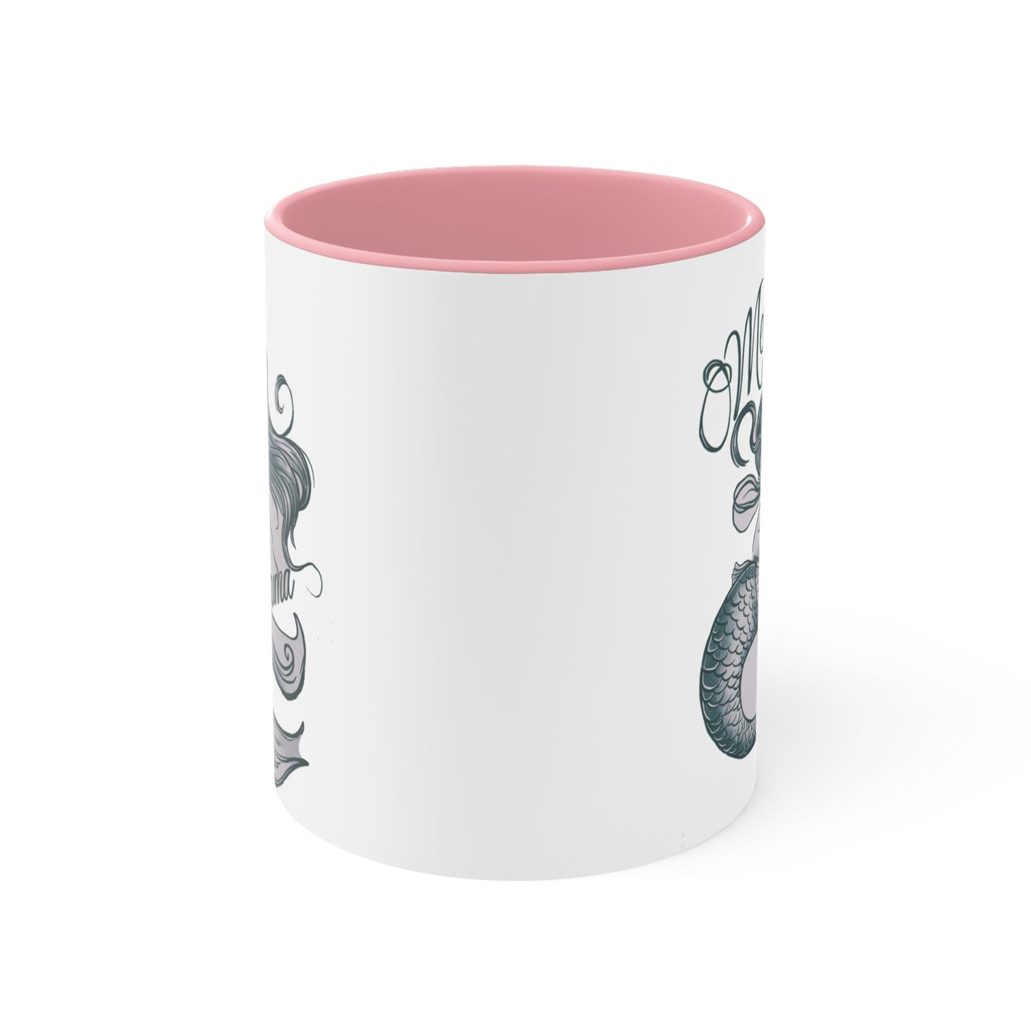 Mermaid Mama Accent Mug – Mother & Baby Mermaid Illustration | Pink Accent | 11oz & 15oz | Mermaid Mom Gift