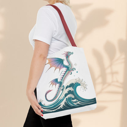 Dragons and Waves Tote Bag, Dragon Lovers Gift