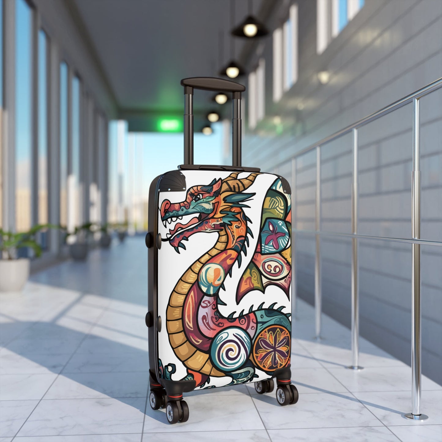 Dragon Tattoo Suitcase - Colourful Asian Dragon Hard Shell Carry-On Luggage with 360 Wheels, Dragon Travel Gift in Small Medium Large