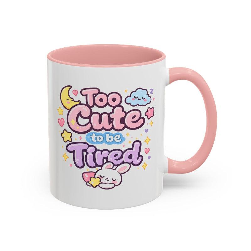 Kawaii bunny mug with pink rim and handle, front shows bunny face with pastel hearts