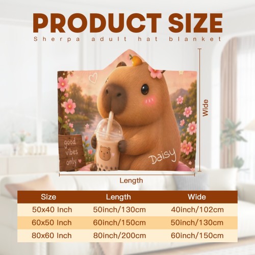 Personalized Capybara Hooded Blanket | Custom Name Gift