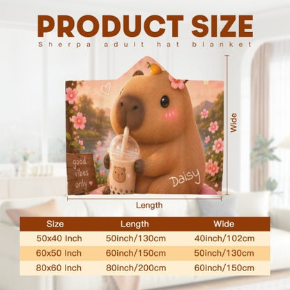 Personalized Capybara Hooded Blanket | Custom Name Gift