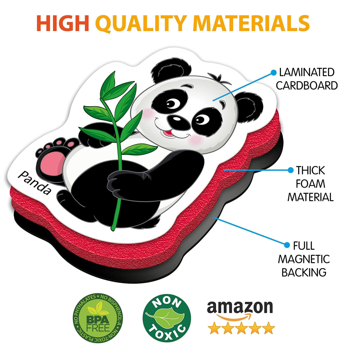 Foam zoo magnets with laminated cardboard, thick foam, and full magnet backing