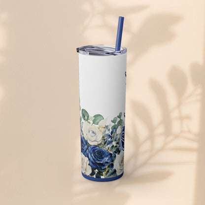Bridesmaid Skinny Tumbler, 20oz Rose Floral Tumbler, Wedding Gift, Bridal Party, Customizable, Floral Tumbler