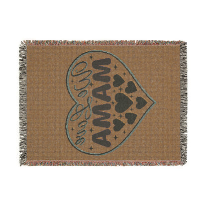 We Love Mama Woven Cotton Blanket – Retro Boho Heart Design | 100% Cotton with Fringed Edges | 3 Sizes | Mother’s Day Gift for Mama