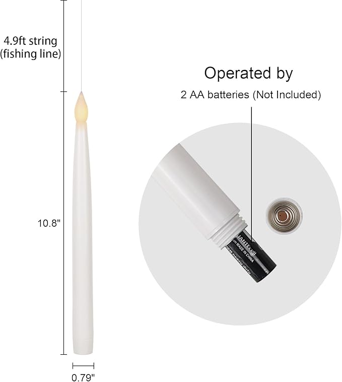 Tall Flameless Floating Candles with Magic Wand Remote – 12 Pack White | 10.8" LED Flickering Hanging Candles | Halloween & Christmas Decor