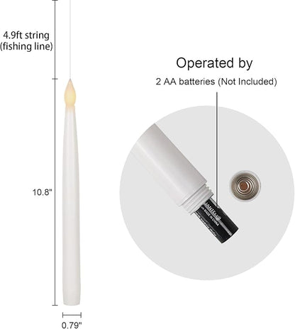Tall Flameless Floating Candles with Magic Wand Remote – 12 Pack White | 10.8" LED Flickering Hanging Candles | Halloween & Christmas Decor