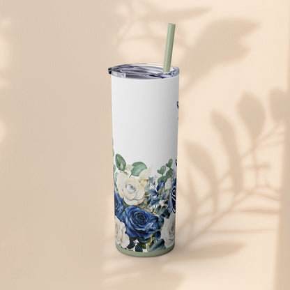 Bridesmaid Skinny Tumbler, 20oz Rose Floral Tumbler, Wedding Gift, Bridal Party, Customizable, Floral Tumbler