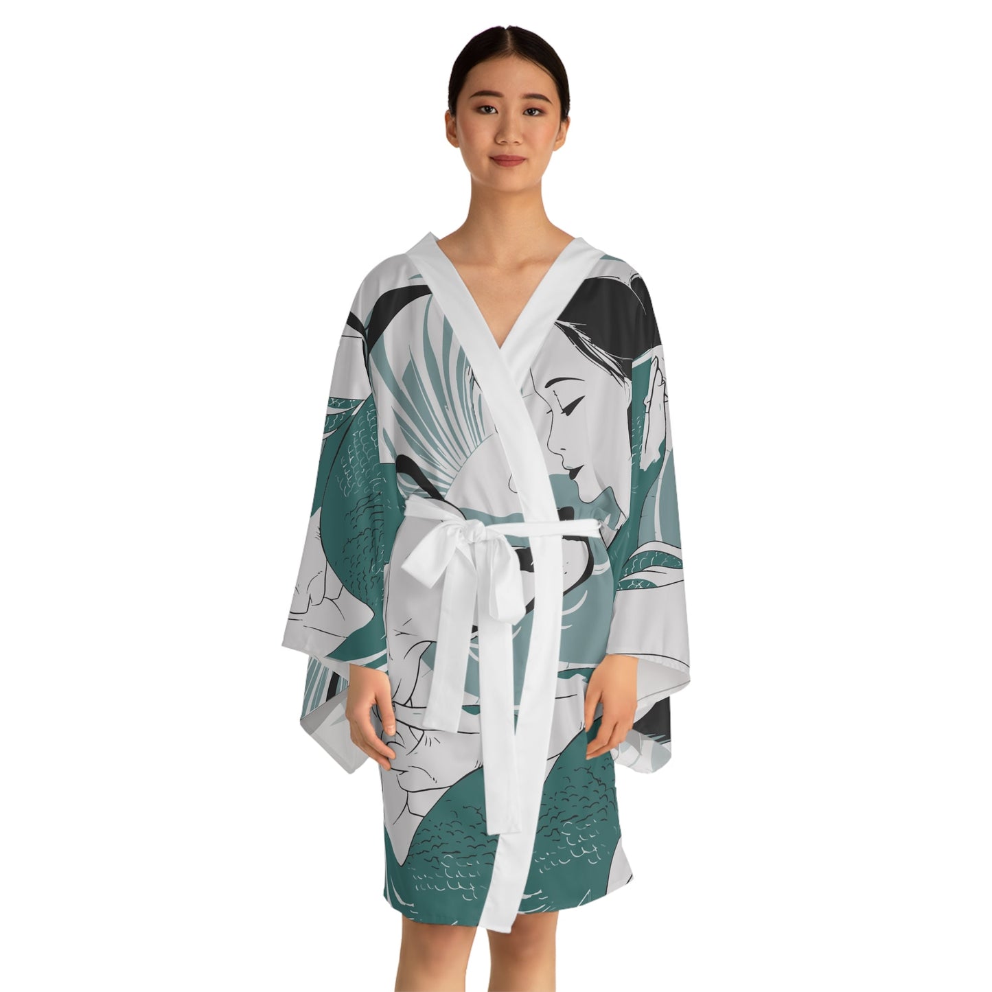 Mermaid with Labrador Kimono Robe - Long Sleeve Ocean-Themed Dog Lover Wrap, Lounge Layer, and Beach Cover-Up XS to 2XL