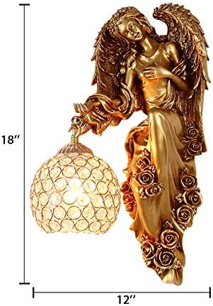Gold angel wall lamp with clear crystal globe shade, 18 in height