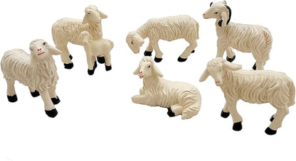 Set of 6 Sheep Garden Figurines - Resin Farm Animal Outdoor Decor