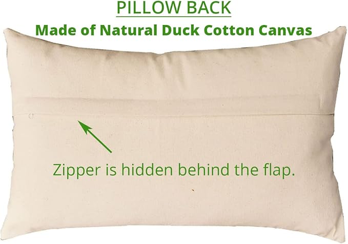 Cream lumbar pillow cover back with hidden zipper behind the flap