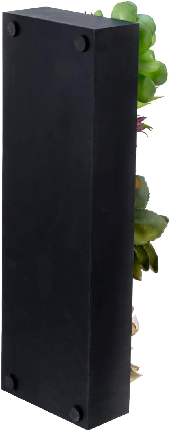 Black rectangular planter box for faux succulents with corner mounting holes