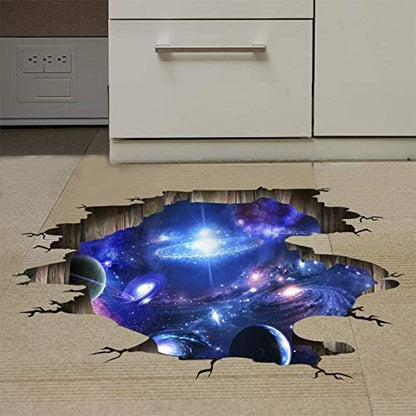 3D Cosmic Galaxy Wall Decals – New Galaxy Blue Space Wall Stickers | Milky Way Planet Mural | 4 Sheets | Boys Bedroom & Kids Room Decor