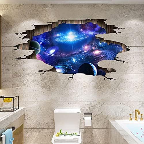 3D Cosmic Galaxy Wall Decals – New Galaxy Blue Space Wall Stickers | Milky Way Planet Mural | 4 Sheets | Boys Bedroom & Kids Room Decor