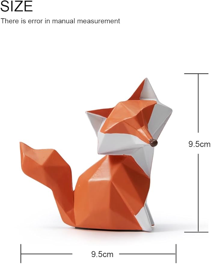 Geometric Fox Figurine - Hand-Painted Red and White Polyresin Animal Sculpture for Desk, Shelf, Bookcase, and Home Decor