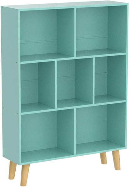 Mint Green 7-Cube Criss-Cross Bookshelf with Legs - Magical Kids Bookcase for Nursery and Fairytale Rooms