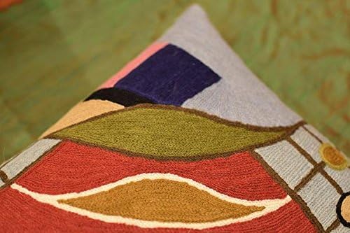 Lumbar pillow cover fabric with bold curved forms and geometric grid accents