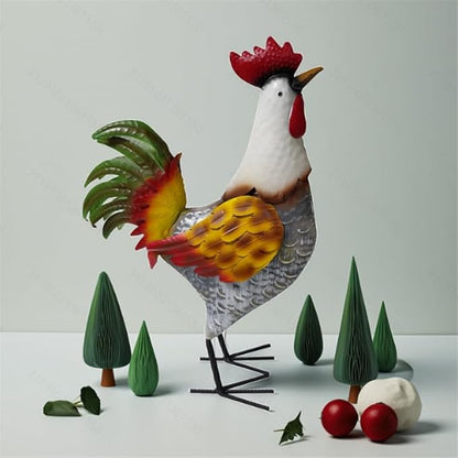 Metal Rooster Garden Statue - Weather-Resistant Iron Farmhouse Outdoor Sculpture and Yard Art