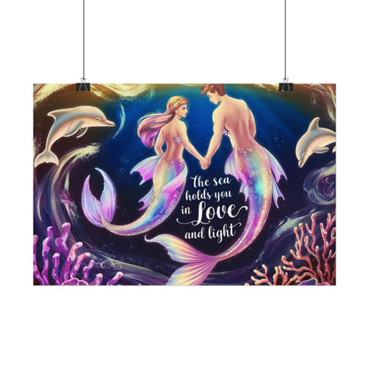 Mermaid Lovers Rolled Poster – The Sea Holds You in Love and Light | Giclée Print | Fine Art, Semi Glossy or Matte | 19 Sizes | Mermaid Couple Wall Art