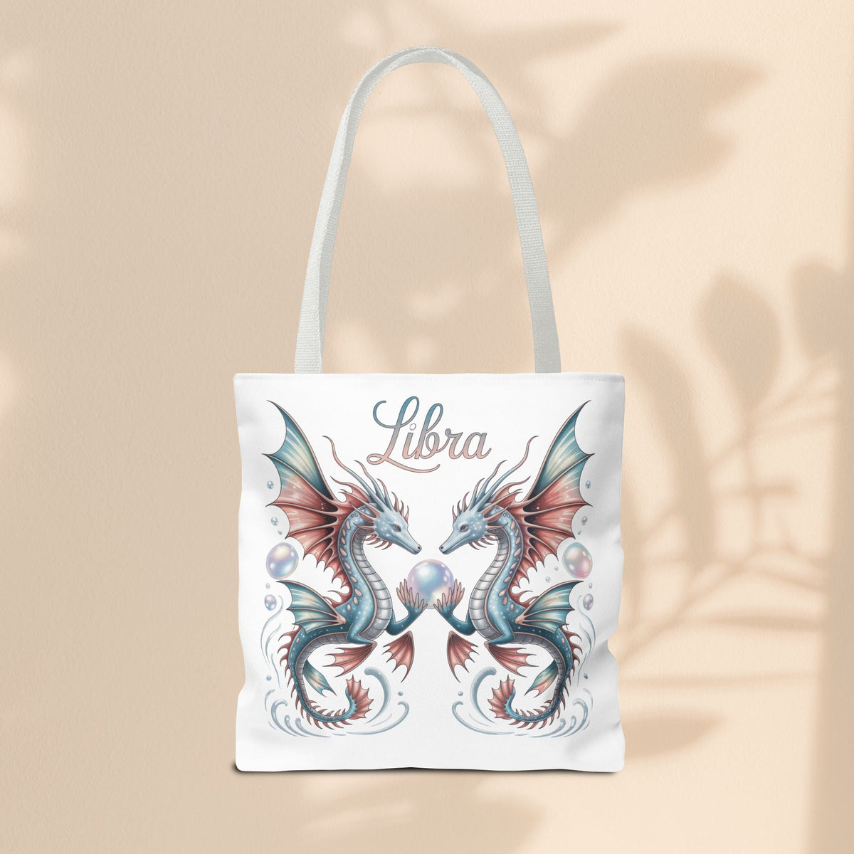 Libra Zodiac Tote Bag with Dragon Art - Libra Birthday Gift for Astrology Lovers, 3 Sizes, 5 Handle Colours