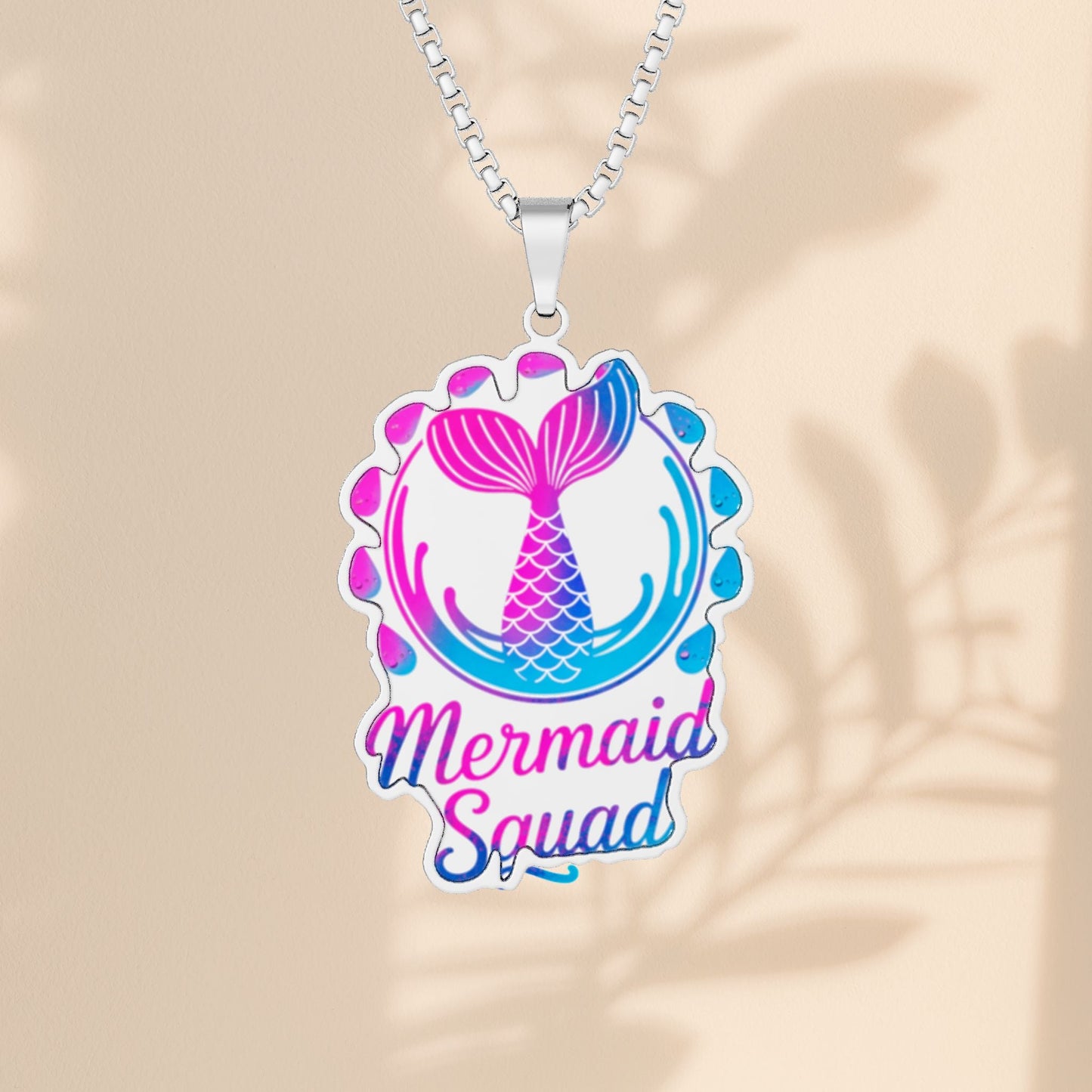 Mermaid Squad Pendant Necklace – Best Friend & Bestie Gift | Hot Pink & Ocean Blue Mermaid Tail | Stainless Steel, Gold Plated or Sterling Silver | 18" Chain