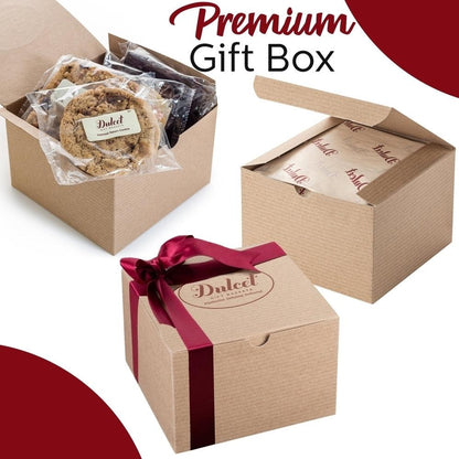 Premium gift box packaging with cookies in clear wrap