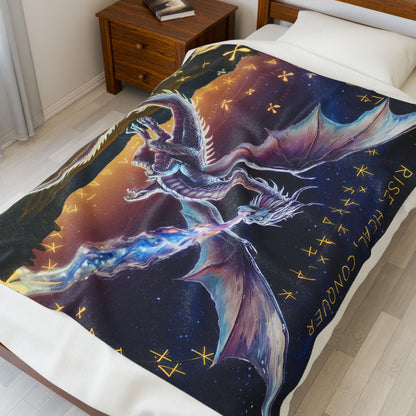 Dragon Velveteen Plush Blanket - Rise Heal Conquer Ice Dragon Fantasy Art Throw, Dragon Lover Gift in 3 Sizes