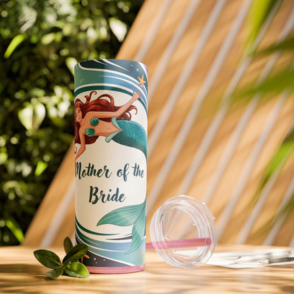 Mermaid Mother of the Bride Tumbler - 20oz Skinny Tumbler Wedding Gift for Mum of the Bride, Beach Wedding Bridal Party Favour