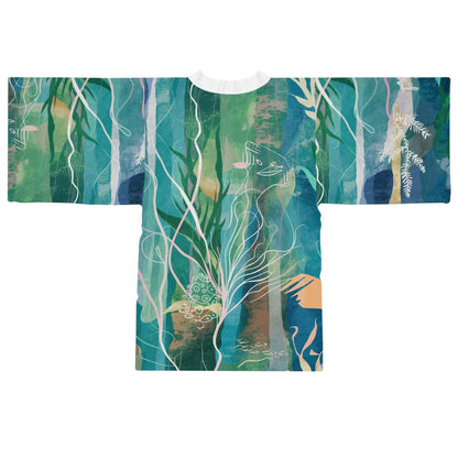 Ocean Seaweed Kimono Robe - Long Sleeve Coastal Wrap with Flowing Fit for Beach Cover-Ups, Lounging, and Resort Wear XS to 2XL