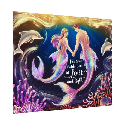 Mermaid Lovers Rolled Poster – The Sea Holds You in Love and Light | Giclée Print | Fine Art, Semi Glossy or Matte | 19 Sizes | Mermaid Couple Wall Art