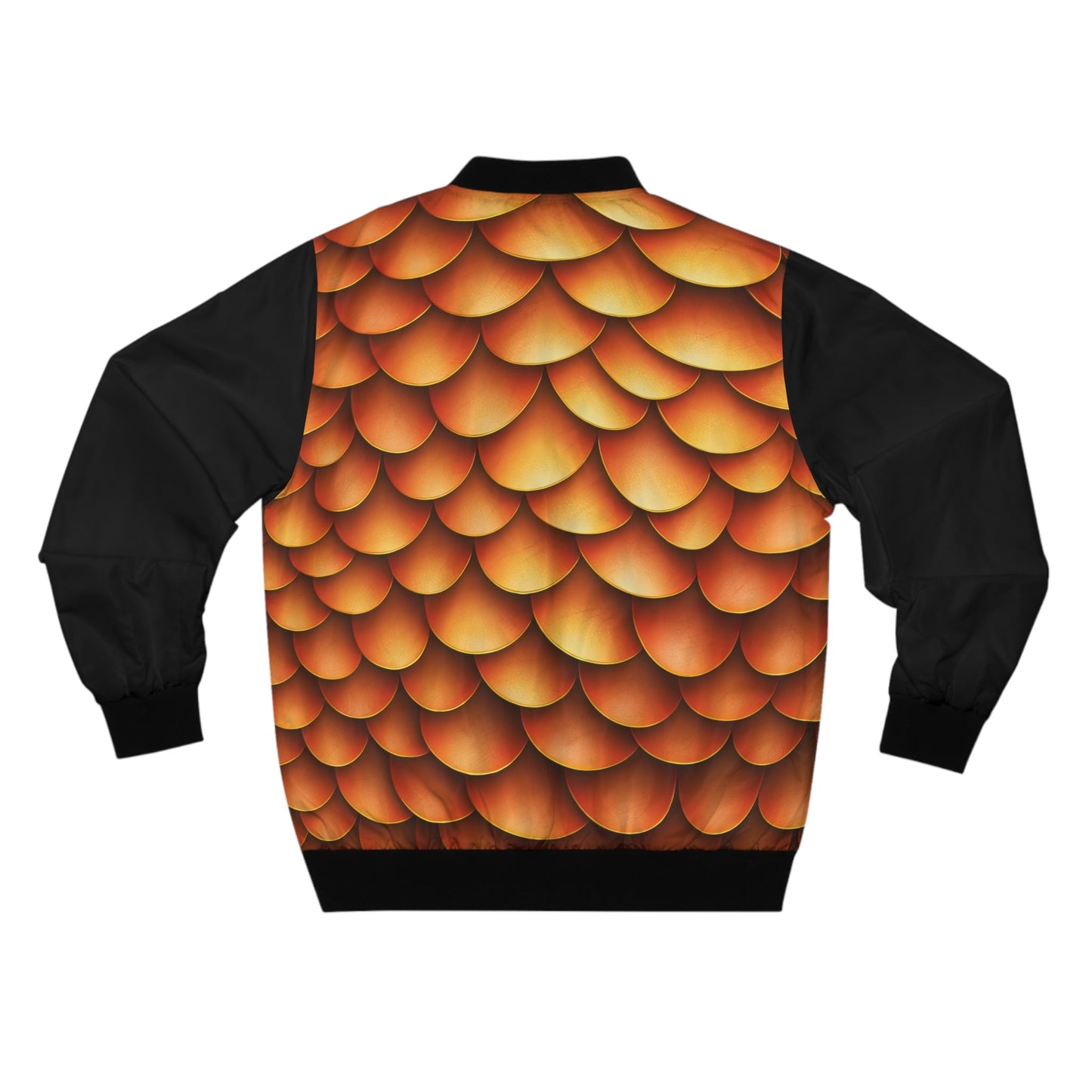 Golden Dragon Scale Bomber Jacket - Amber Gold Scale Print with Black Sleeves, Fantasy Streetwear for Men and Women XS to 3XL
