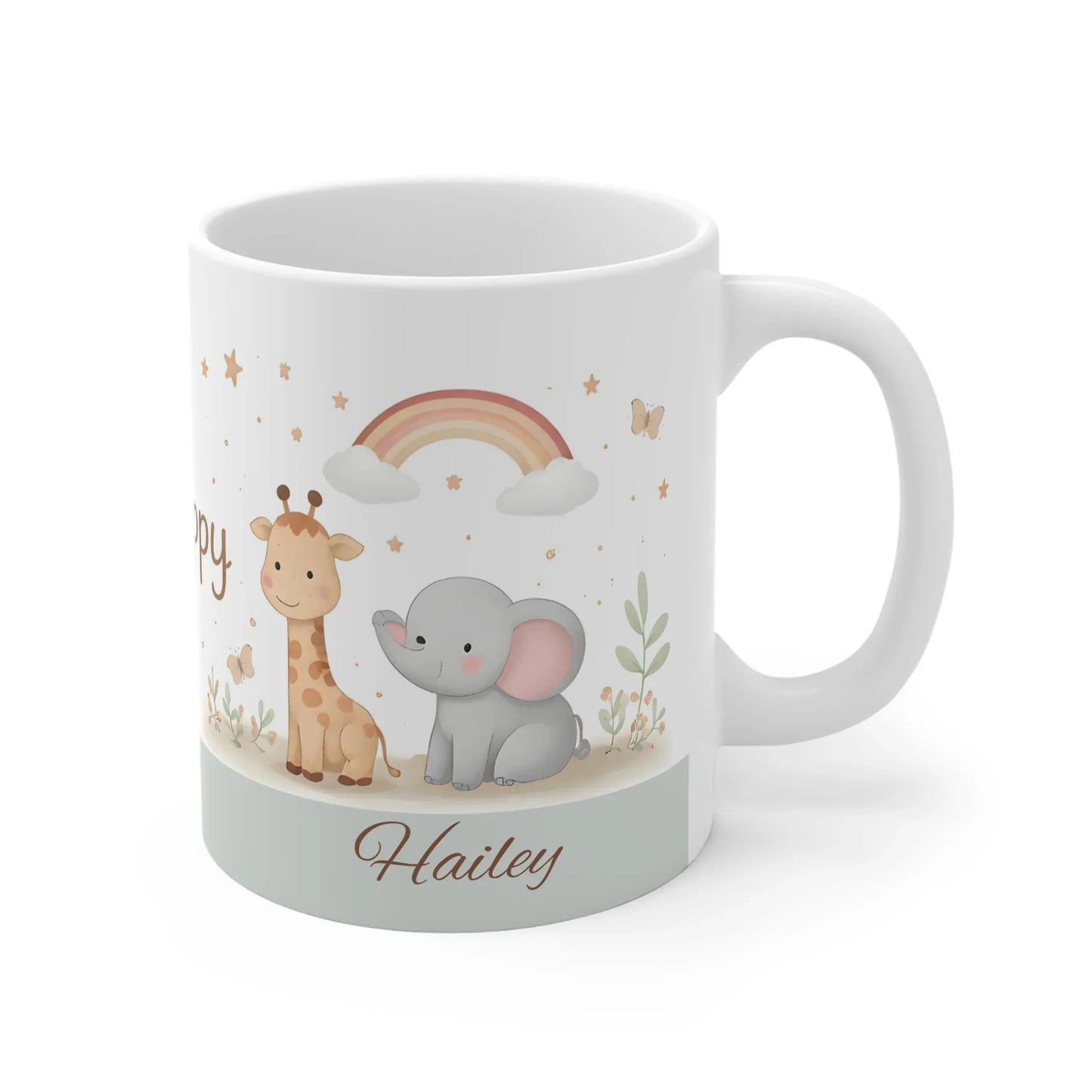 Be Happy Safari Mug — Personalized Cute Giraffe & Elephant Baby Shower Gift - Dream Dragons