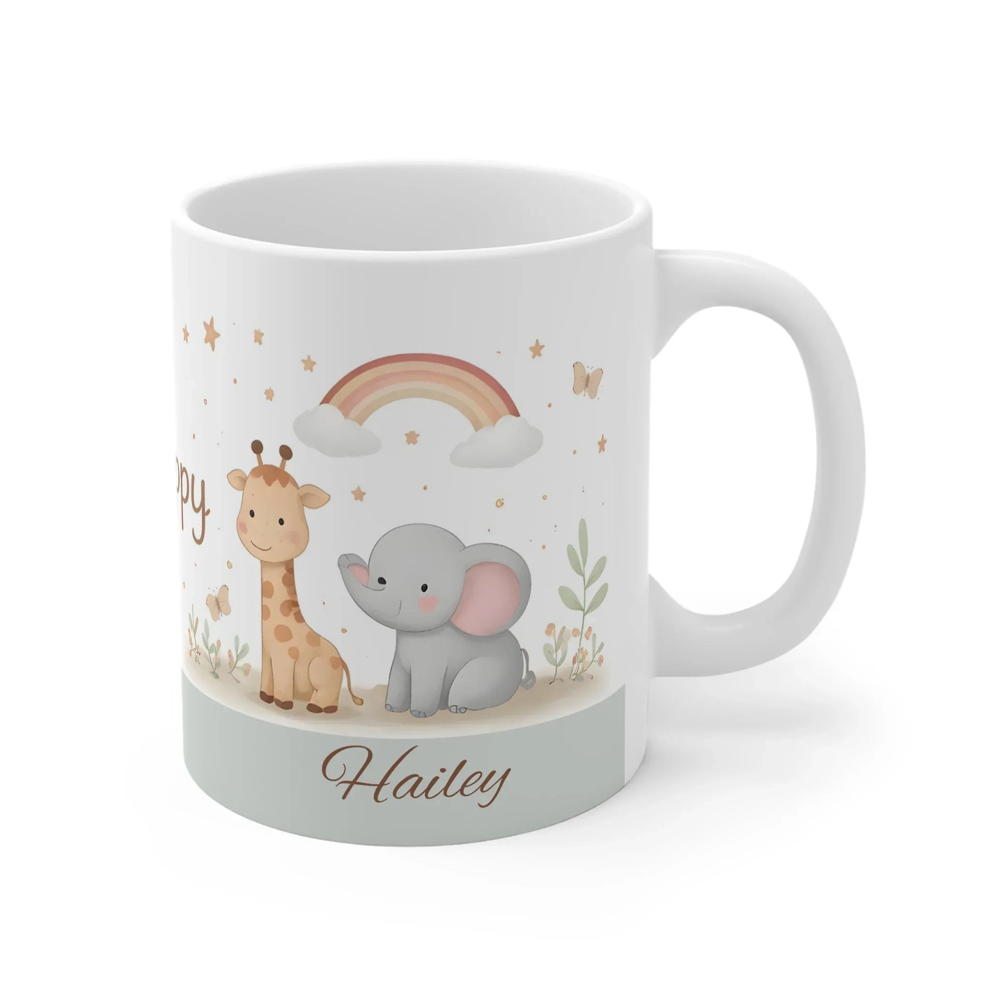 Be Happy Safari Mug — Personalized Cute Giraffe & Elephant Baby Shower Gift - Dream Dragons