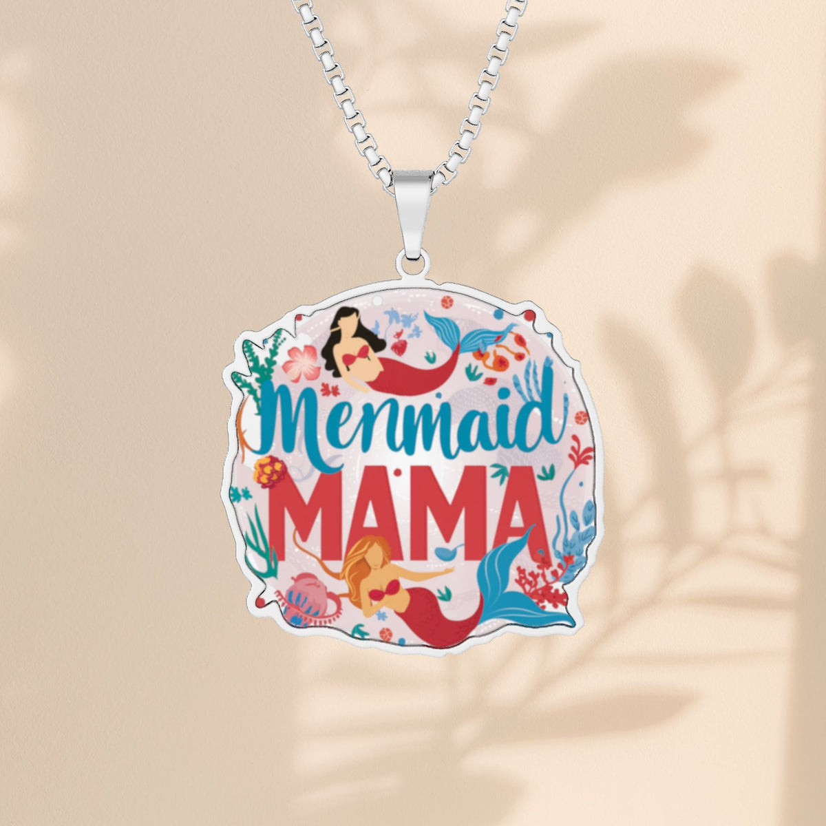 Mermaid Mama Pendant Necklace – Mother & Daughter Mermaid Scalloped Disc with 18” Chain | Stainless Steel, Gold Plated or Sterling Silver | Ocean Mum Gift