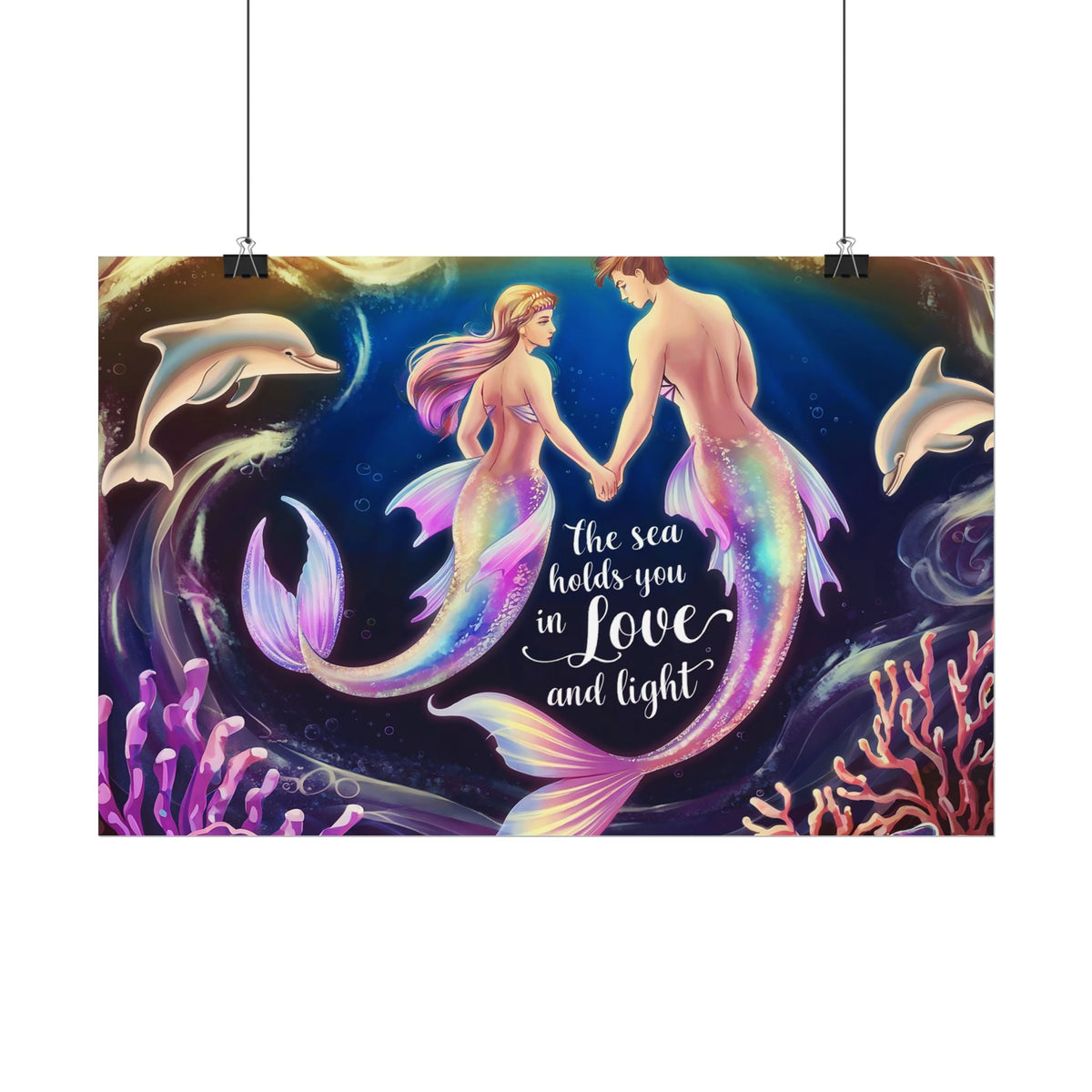 Mermaid Lovers Rolled Poster – The Sea Holds You in Love and Light | Giclée Print | Fine Art, Semi Glossy or Matte | 19 Sizes | Mermaid Couple Wall Art