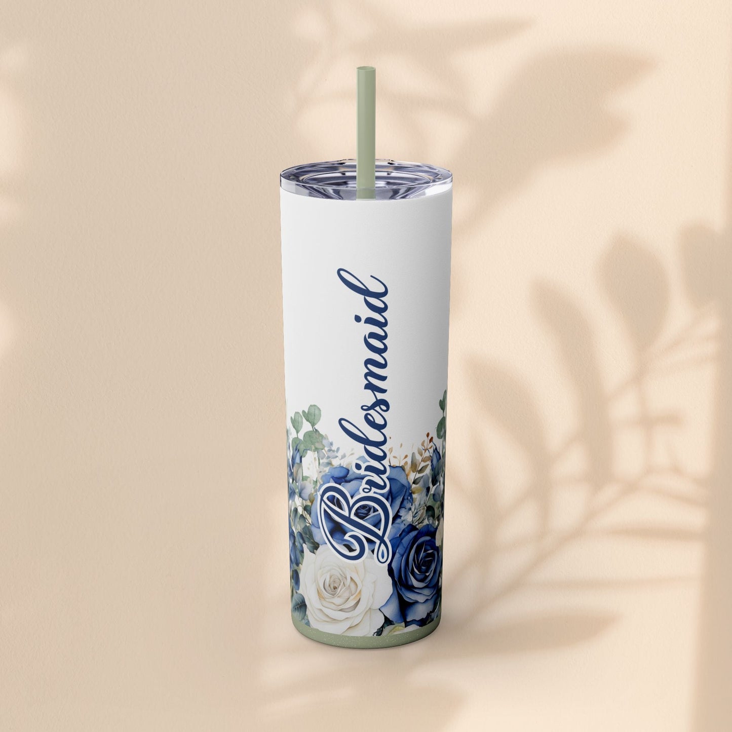 Bridesmaid Skinny Tumbler, 20oz Rose Floral Tumbler, Wedding Gift, Bridal Party, Customizable, Floral Tumbler
