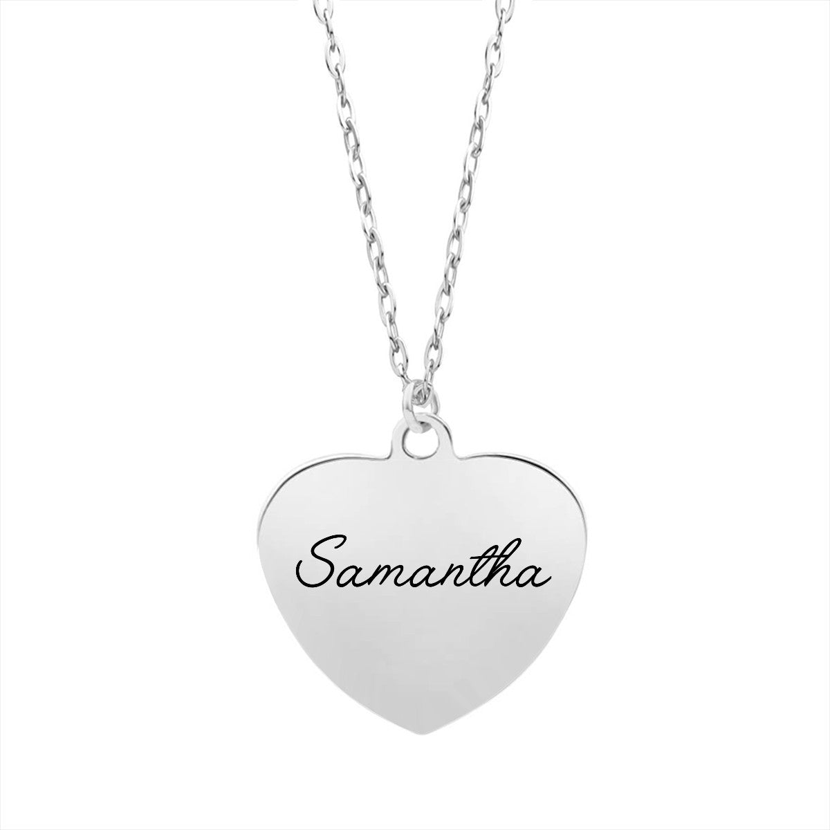 Personalized name heart necklace, silver heart pendant with cursive name Samantha