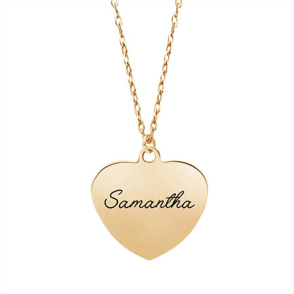 Personalized name heart necklace, gold heart pendant engraved Samantha