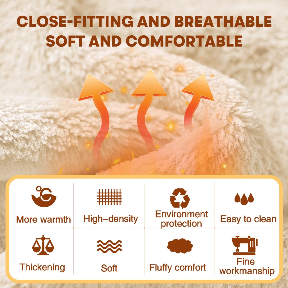 Fluffy cream Sherpa blanket fabric texture, soft and cozy surface close-up.
