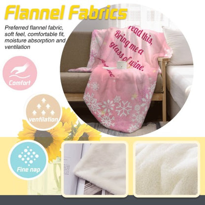 Personalized Custom Text Blanket with Name - If You Can Read This Bring Me a Wine, Book, Tea or Hot Chocolate - Pink or Blue Snowflake Fleece