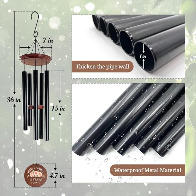 Wind chime design detail: thick dark metal tubes and pipe-wall construction