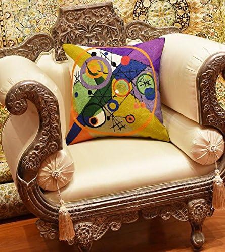 Multicolor abstract embroidered pillow cover with overlapping circles and curved shapes