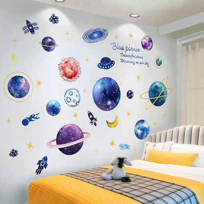 3D Galaxy Wall Decals – Removable Blue & Purple Milky Way Space Wall Stickers | 4 Sheets | Kids Bedroom & Living Room Decor