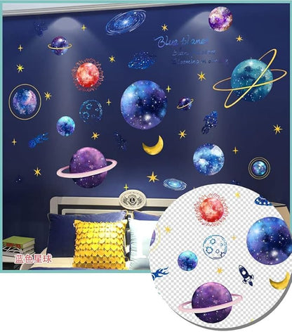 3D Galaxy Wall Decals – Removable Blue & Purple Milky Way Space Wall Stickers | 4 Sheets | Kids Bedroom & Living Room Decor