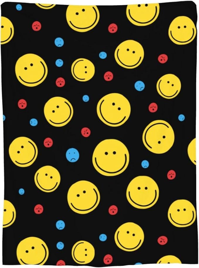 Smiley Face Kids Throw Blanket – 50"x40" | Soft Fleece Happy Face Blanket | Fun Retro Gift for Kids, Boys & Girls